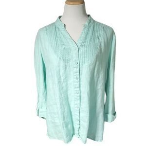 J M Collection Women Tunic Aqua Sequin Embellished Button Front Tunic Size 16